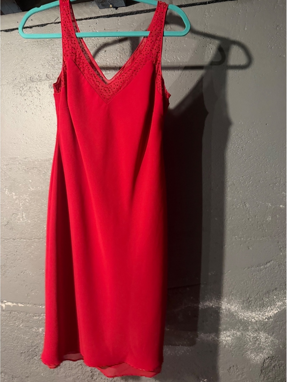 Evan-Picone Red Sleeveless Dress with Beaded Mesh Detailing Size 4